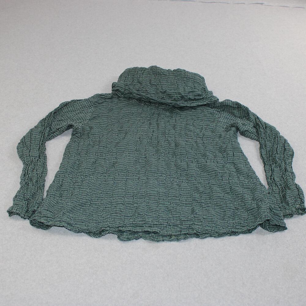 Cut Loose Shirt Women Small Green Check Cowl Neck Crinkle Ruffle Boho Made USA